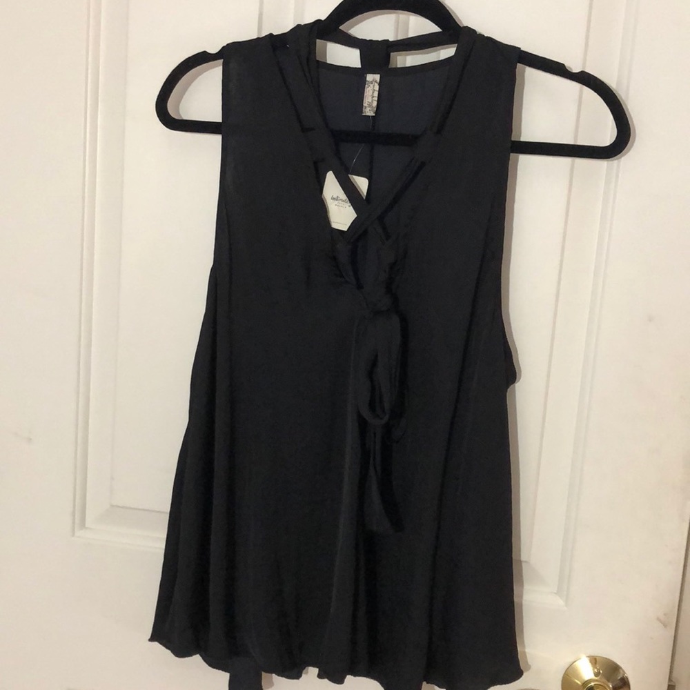 free people silk black tank top